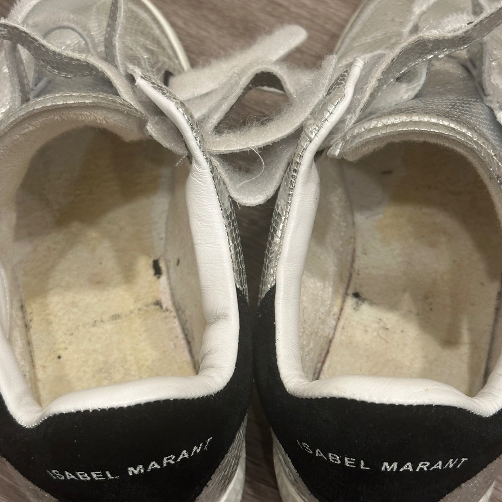 Isabel Marant Beth Metallic Silver Lizard Embossed Goat Leather Sneaker 7 Luxury - Picture 7 of 8